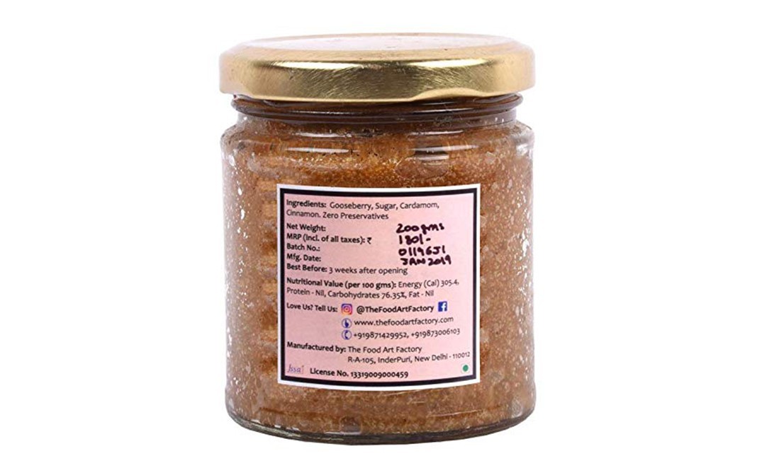 The Food Art Factory Gooseberry Jam    Glass Jar  200 grams